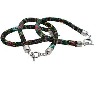 Green woven cord bracelet or anklet 9" with 3" extender chain